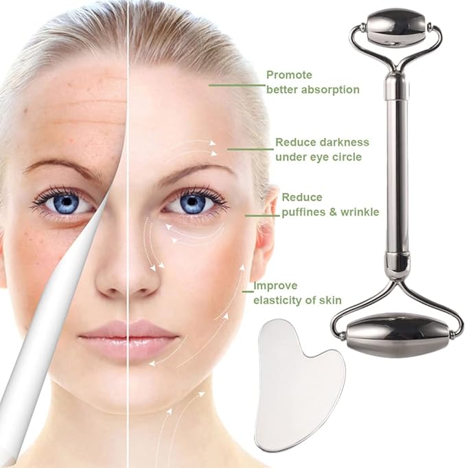 Gua Sha and Face Rollers,Metal Face Roller for Eyes Neck,Anti-aging Facial Massager