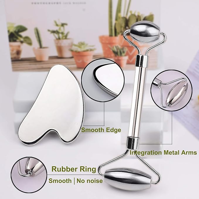 Gua Sha and Face Rollers,Metal Face Roller for Eyes Neck,Anti-aging Facial Massager